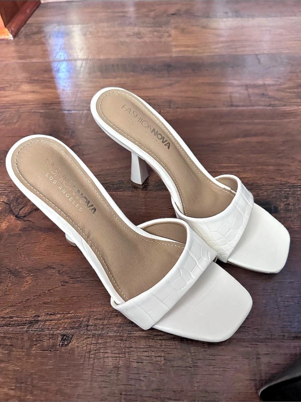 Fashion Nova White Croc Heels
